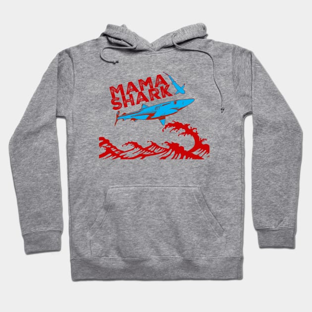 mama shark in red jumping waves Hoodie by Mimie20